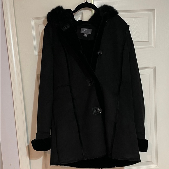 gallery new york Jackets & Blazers - Gallery Black Pea Coat with Fur Accents